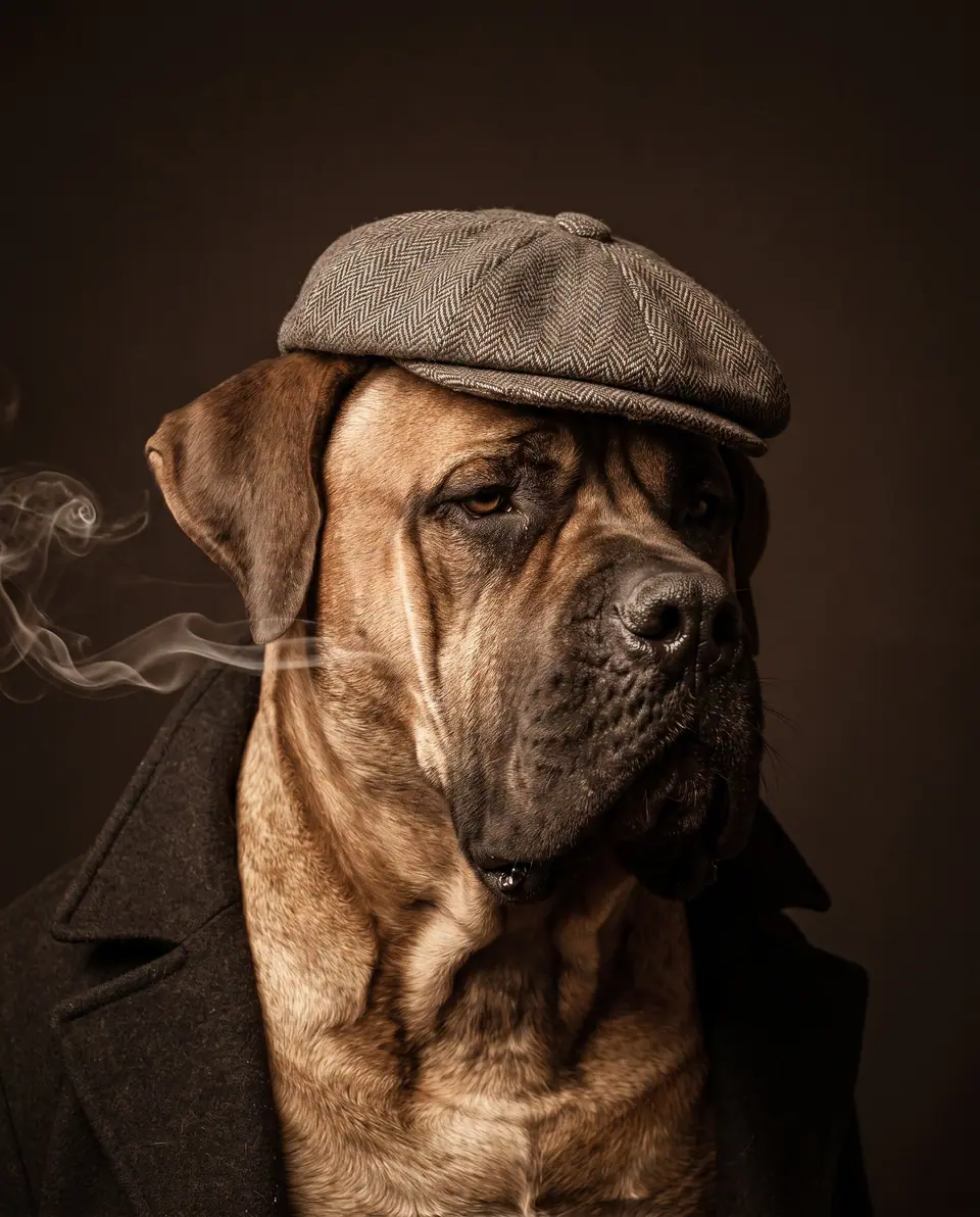 Illustration: the Elite Boerboels emblem as a Boerboel in a flat cap